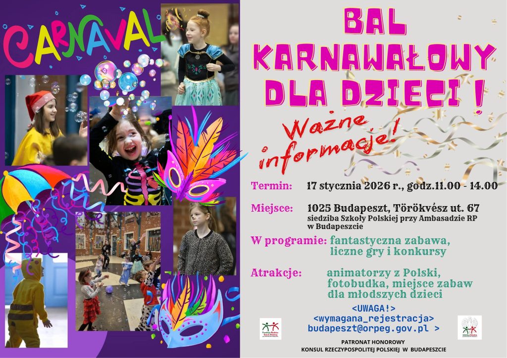 ZAPRASZAMY NA (długo wyczekiwany!) BAL KARNAWAŁOWY DLA DZIECI